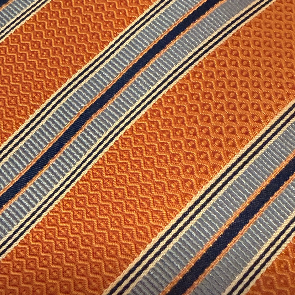 David Donahue Orange and Light Blue Striped Silk Tie - Picture 2 of 3